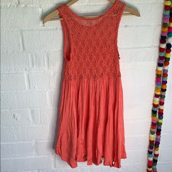 Free People Crochet Embroidered Coral  Lace Fit & Flare Mini Dress sz XS - Picture 8 of 10